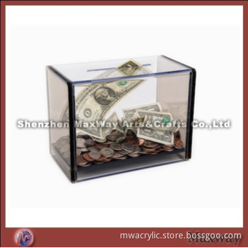 Brown Cubical Acrylic/Perspex Donation Box/Case